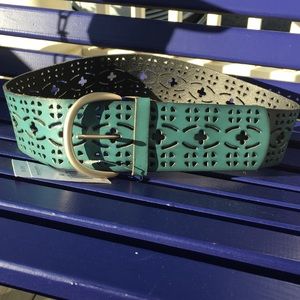 Linea Pelle Wide Turquoise Leather Belt